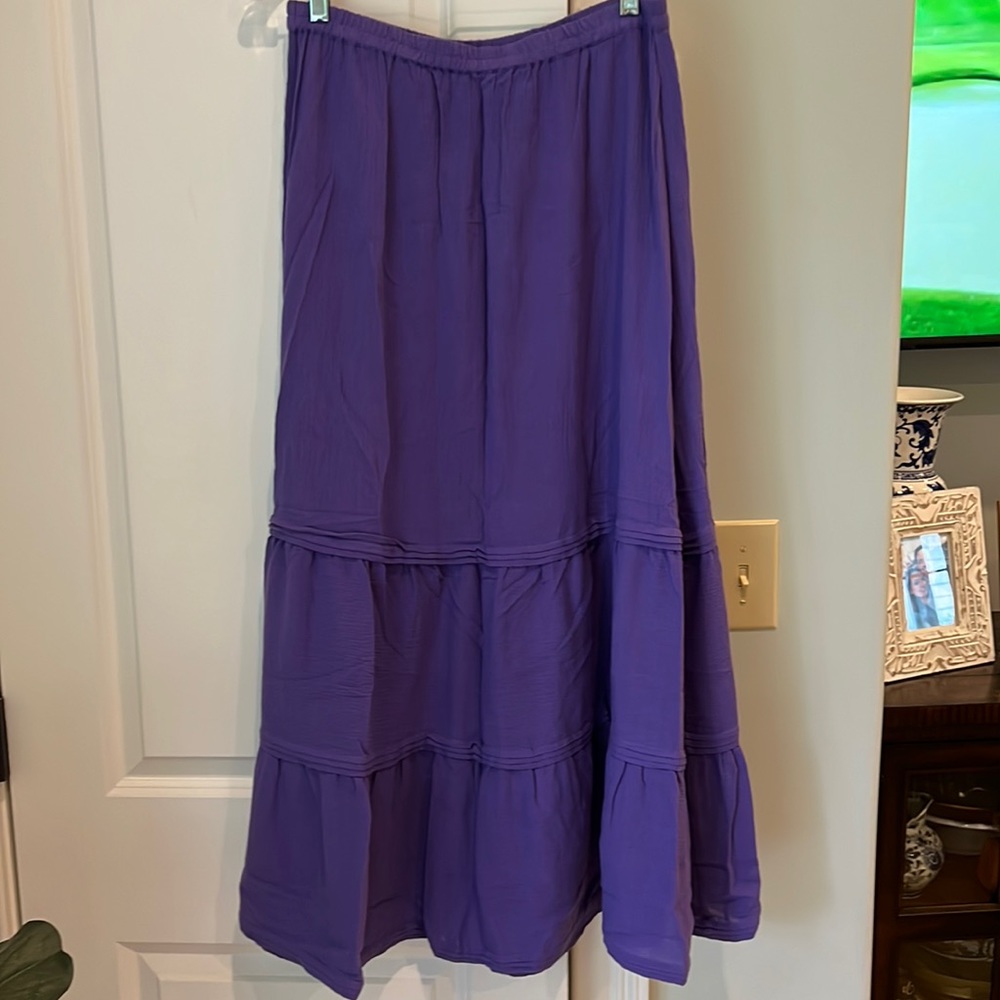 Coldwater Creek tiered purple maxi skirt size medium elastic waist cotton